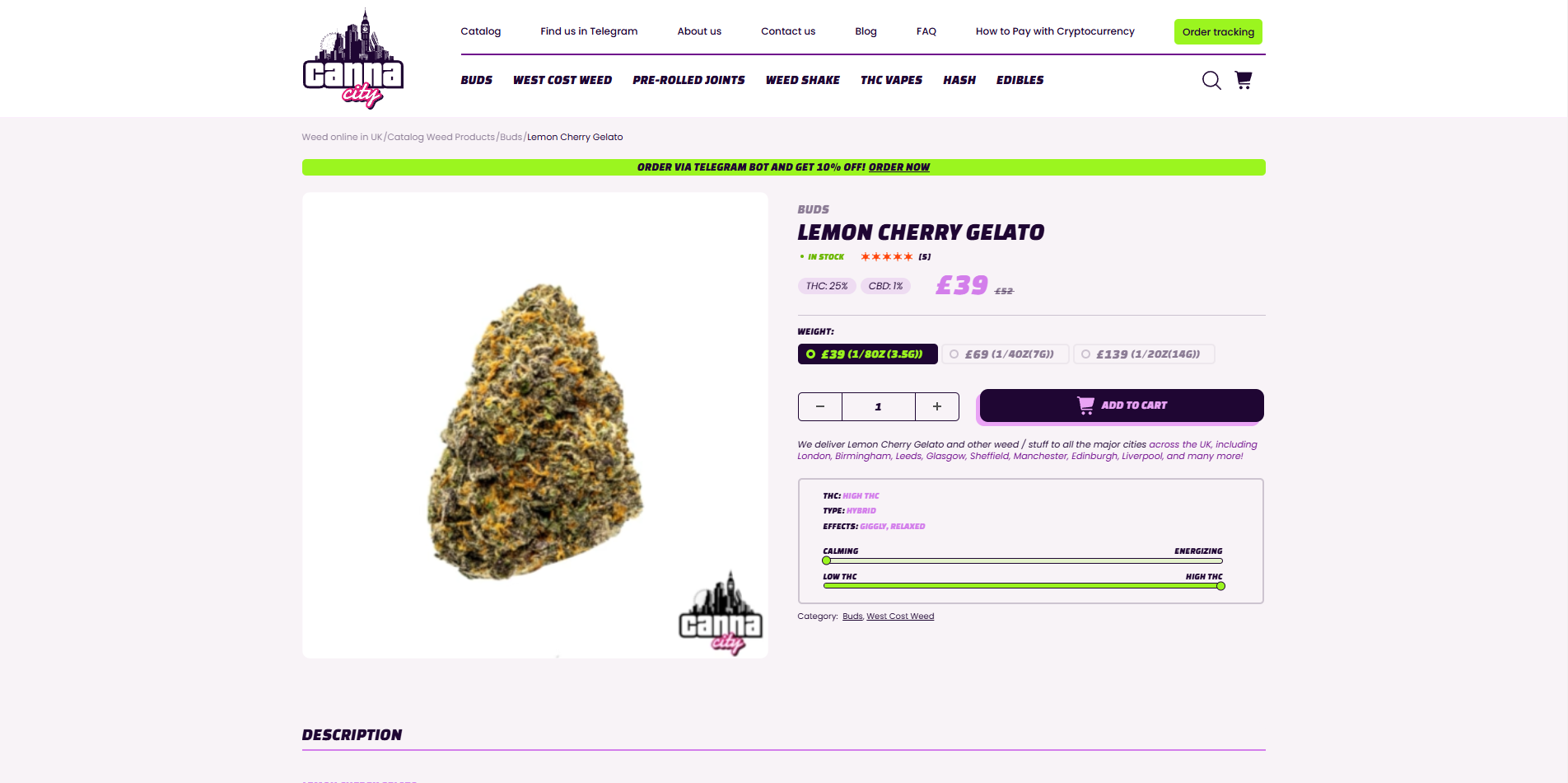 Buy Lemon Cherry Gelato Cannabis in UK online at Canna City